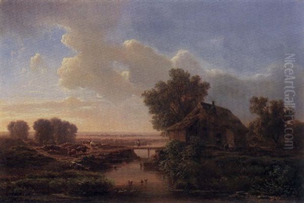 Reetgedecktes Bauerrnhaus In Moorlandschaft Oil Painting by Carl Hafner