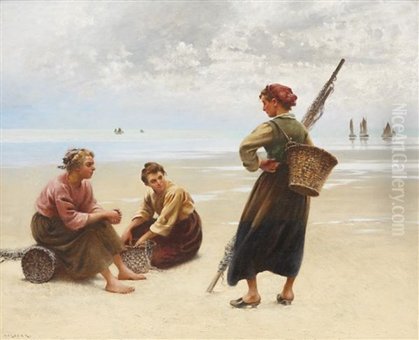 Musselplockerskor Oil Painting by August Vilhelm Nikolaus Hagborg