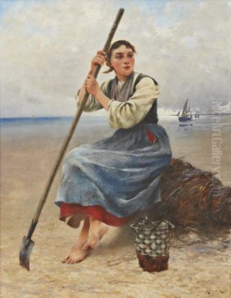 Musselplockerska I Normandie Oil Painting by August Vilhelm Nikolaus Hagborg