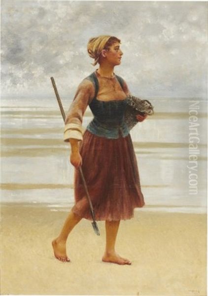 Musselplockerska Oil Painting by August Vilhelm Nikolaus Hagborg