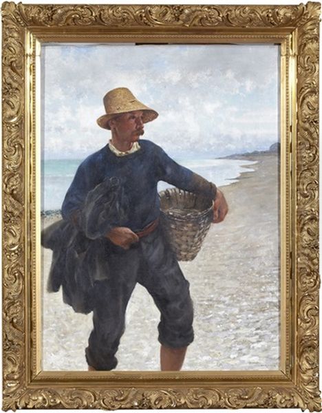 Ostronplockare Pa Strand Oil Painting by August Vilhelm Nikolaus Hagborg