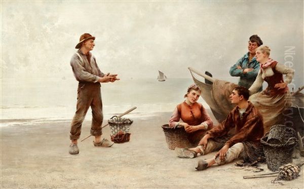 The Fisherman's Story Oil Painting by August Vilhelm Nikolaus Hagborg