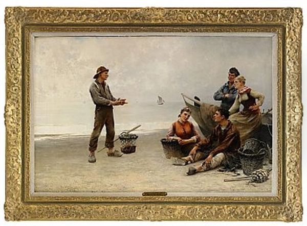 The Fishermen's Story Oil Painting by August Vilhelm Nikolaus Hagborg