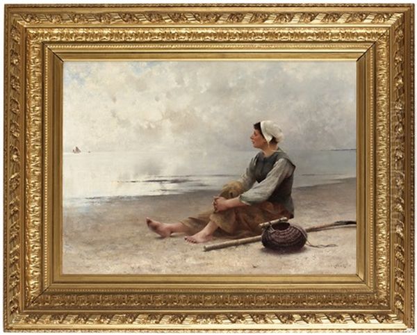 Musselplockerska Pa Strand Oil Painting by August Vilhelm Nikolaus Hagborg