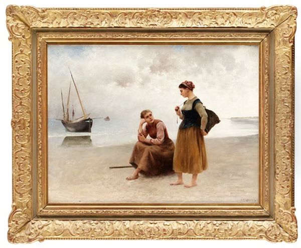 Fiskarflickor, Bretagne Oil Painting by August Vilhelm Nikolaus Hagborg