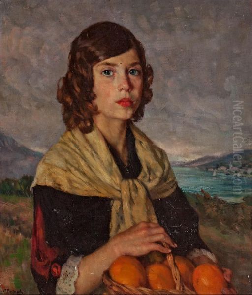 Joven Con Naranjas Oil Painting by Mateo Balasch Mateu