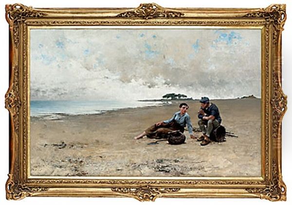 Pa Stranden Oil Painting by August Vilhelm Nikolaus Hagborg