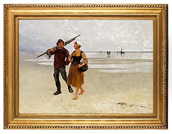 Strandpromenaden Oil Painting by August Vilhelm Nikolaus Hagborg