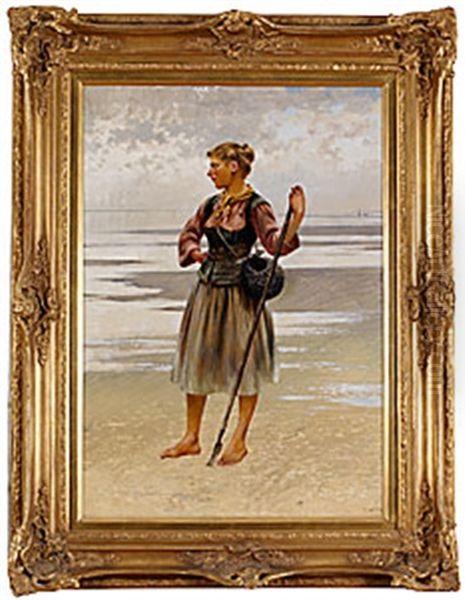 Musselplockerska Oil Painting by August Vilhelm Nikolaus Hagborg