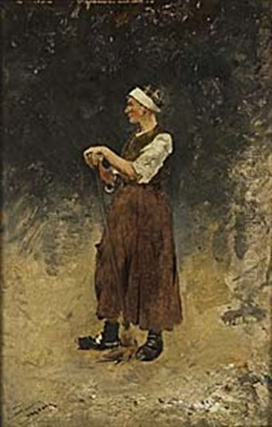 Allmogekvinna Oil Painting by August Vilhelm Nikolaus Hagborg