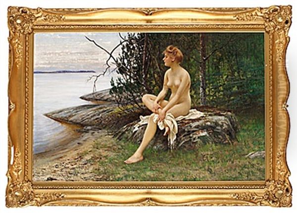 Efter Badet Oil Painting by August Vilhelm Nikolaus Hagborg