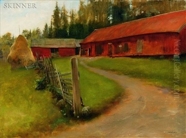 Road To The Barn Oil Painting by August Vilhelm Nikolaus Hagborg