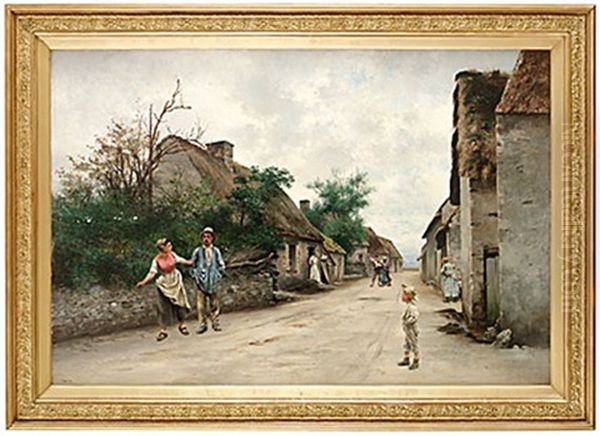 Byfejden Oil Painting by August Vilhelm Nikolaus Hagborg