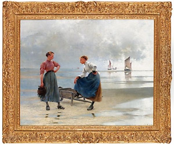 Pa Stranden Oil Painting by August Vilhelm Nikolaus Hagborg