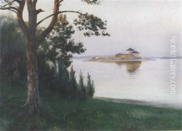 Dalaro Skans I Aftonsol Oil Painting by August Vilhelm Nikolaus Hagborg