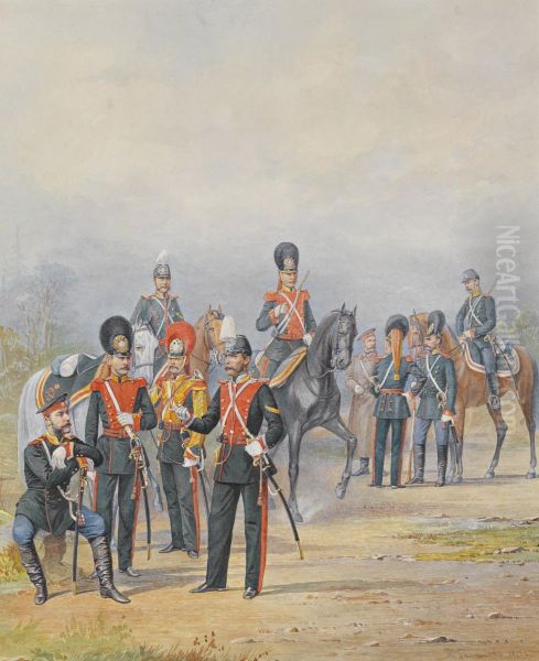 A Group Of Officers And Men Of The Life Guards Dragoon Regiment Oil Painting by Piotr Ivanovich Balashov