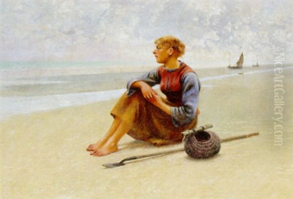 Musselplockerska I Bretagne Oil Painting by August Vilhelm Nikolaus Hagborg