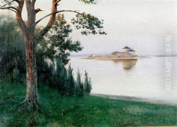 Dalaro Skans I Aftonsol Oil Painting by August Vilhelm Nikolaus Hagborg