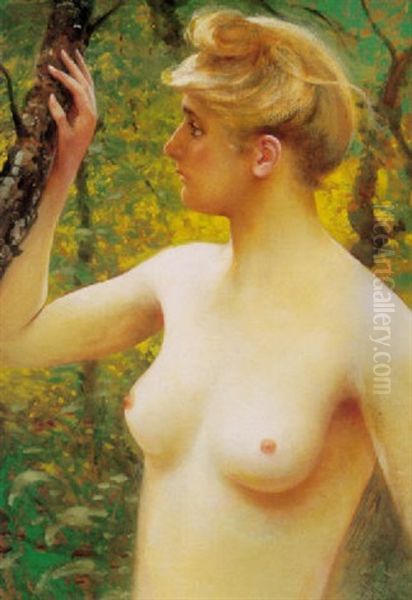 A Woodland Nymph Oil Painting by August Vilhelm Nikolaus Hagborg