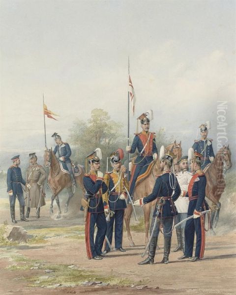 A Group Of Officers And Soldiers From The Life Guard Lancer Regiments Of His And Her Majesties Oil Painting by Piotr Ivanovich Balashov