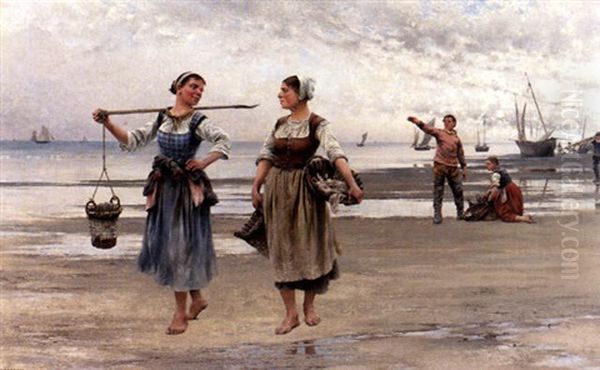 Musselplockning Oil Painting by August Vilhelm Nikolaus Hagborg