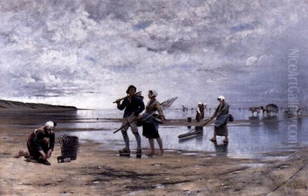 Fiskare I Normandie Oil Painting by August Vilhelm Nikolaus Hagborg