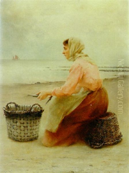 The Day's Catch Oil Painting by August Vilhelm Nikolaus Hagborg