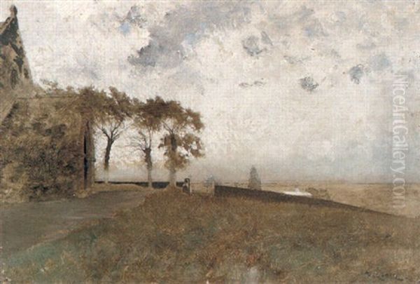 Landskap Med Kyrka Oil Painting by August Vilhelm Nikolaus Hagborg