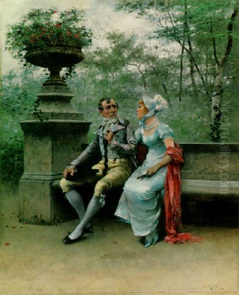 A Lovers' Quarrel Oil Painting by August Vilhelm Nikolaus Hagborg