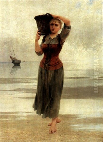 The Fisherman's Daughter Oil Painting by August Vilhelm Nikolaus Hagborg