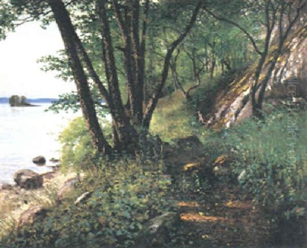 Solbelyst Strandvag Oil Painting by August Vilhelm Nikolaus Hagborg