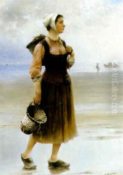 Musselplockerska Oil Painting by August Vilhelm Nikolaus Hagborg