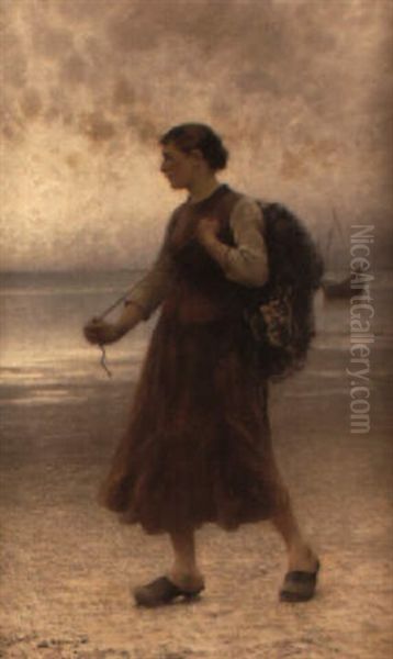 Musselplockerska Oil Painting by August Vilhelm Nikolaus Hagborg