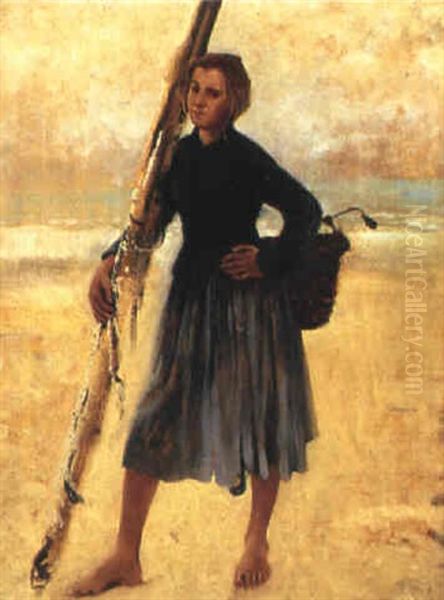 Fiskarflicka Oil Painting by August Vilhelm Nikolaus Hagborg