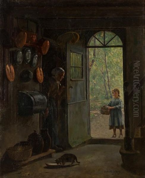 Greeting A Visitor Oil Painting by Otto Hagborg