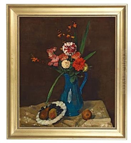 Stillleben Mit Blumen Und Fruchten Oil Painting by Alfred Hagel