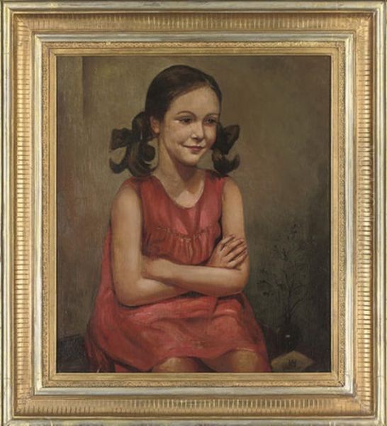 Portrait Of A Young Girl In A Red Dress by Alfred Hagel