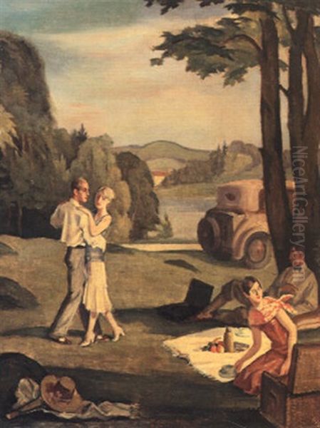 Picknick Am See Oil Painting by Alfred Hagel