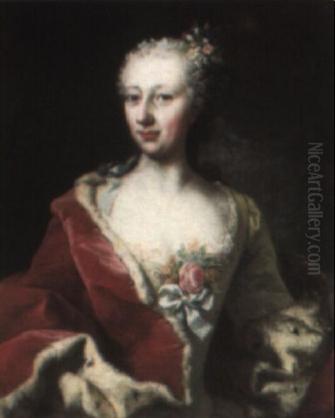 Portrait Of Princess Elisabeth Auguste Of Palatine, Half-length In Green Oil Painting by Michael Christoph Emanuel Hagelgans