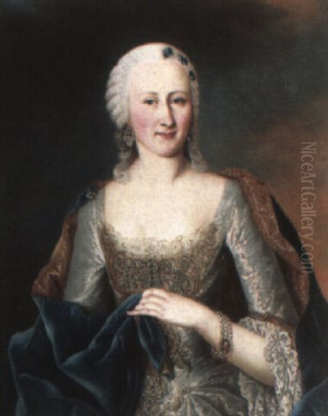 Portrait Of Princess Elizabeth Therese Of Lorraine, Half-length In Silver Oil Painting by Michael Christoph Emanuel Hagelgans