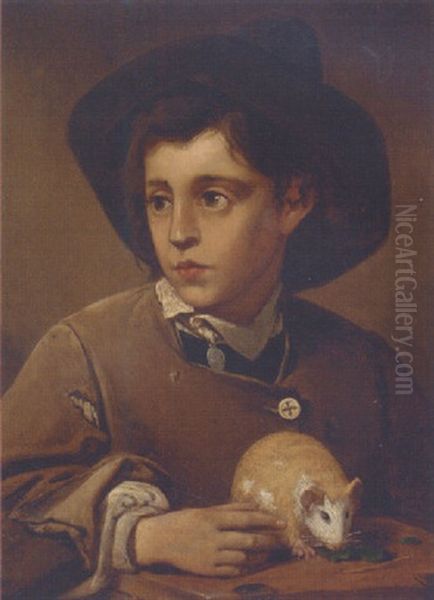 A Young Boy With A Guinea Pig Oil Painting by Paul Hagelstein