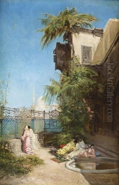 Harem Sur Le Bosphore Oil Painting by Godefroy de Hagemann