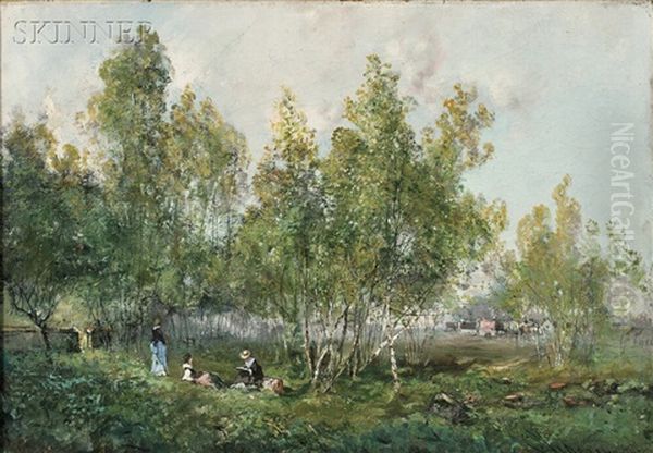 Picnickers In A Grove Of Trees Oil Painting by Godefroy de Hagemann