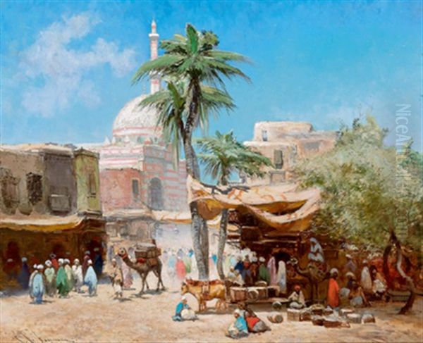 Orientalischer Marktplatz, Im Hintergrund Eine Moschee Oil Painting by Godefroy de Hagemann