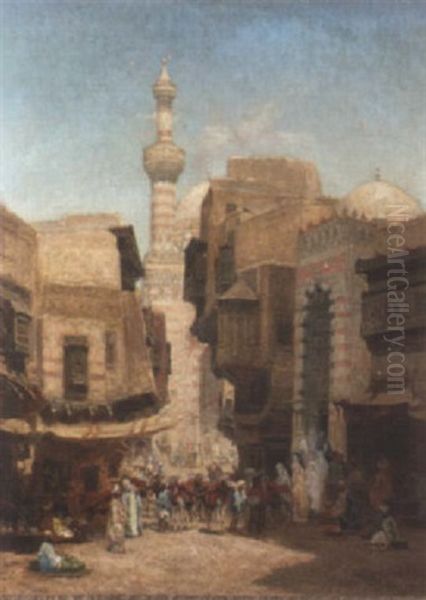 An Arab Market With A Mosque Beyond Oil Painting by Godefroy de Hagemann