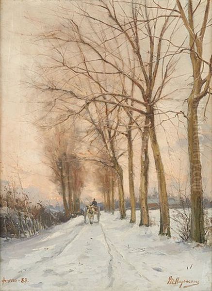 Chariot Attele Dans Un Chemin Enneige Oil Painting by Maurice Hagemans