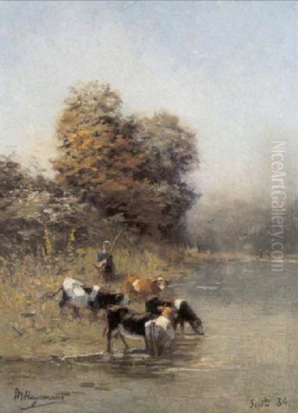 Koeienhoedster Oil Painting by Maurice Hagemans