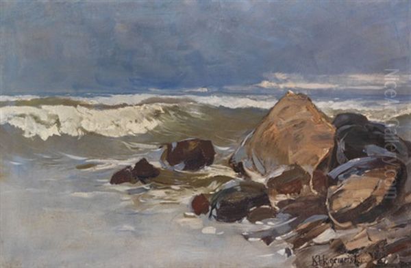 Strand Bei Lohme Mit Felsen Oil Painting by Karl Hagemeister