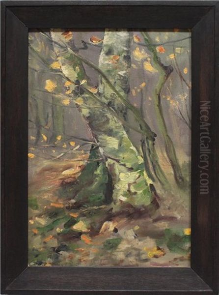 Herbstliches Waldinneres Mit Birke Oil Painting by Karl Hagemeister