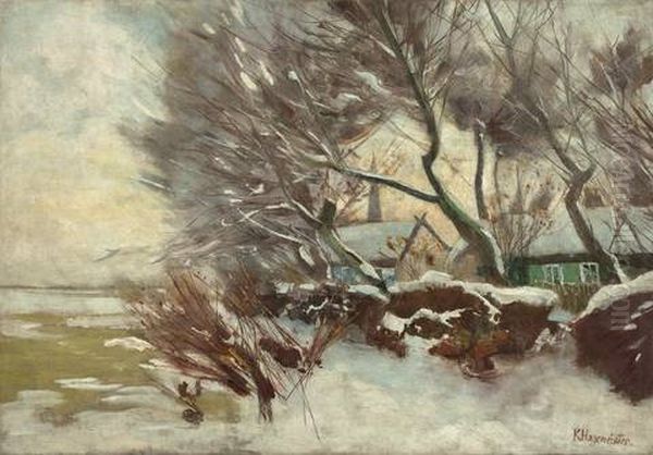 Markisches Dorf Im Winter Oil Painting by Karl Hagemeister